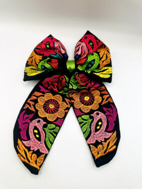 Beautiful Mexican Handmade Embroidered Hair Bow Clip Cheer Coquette